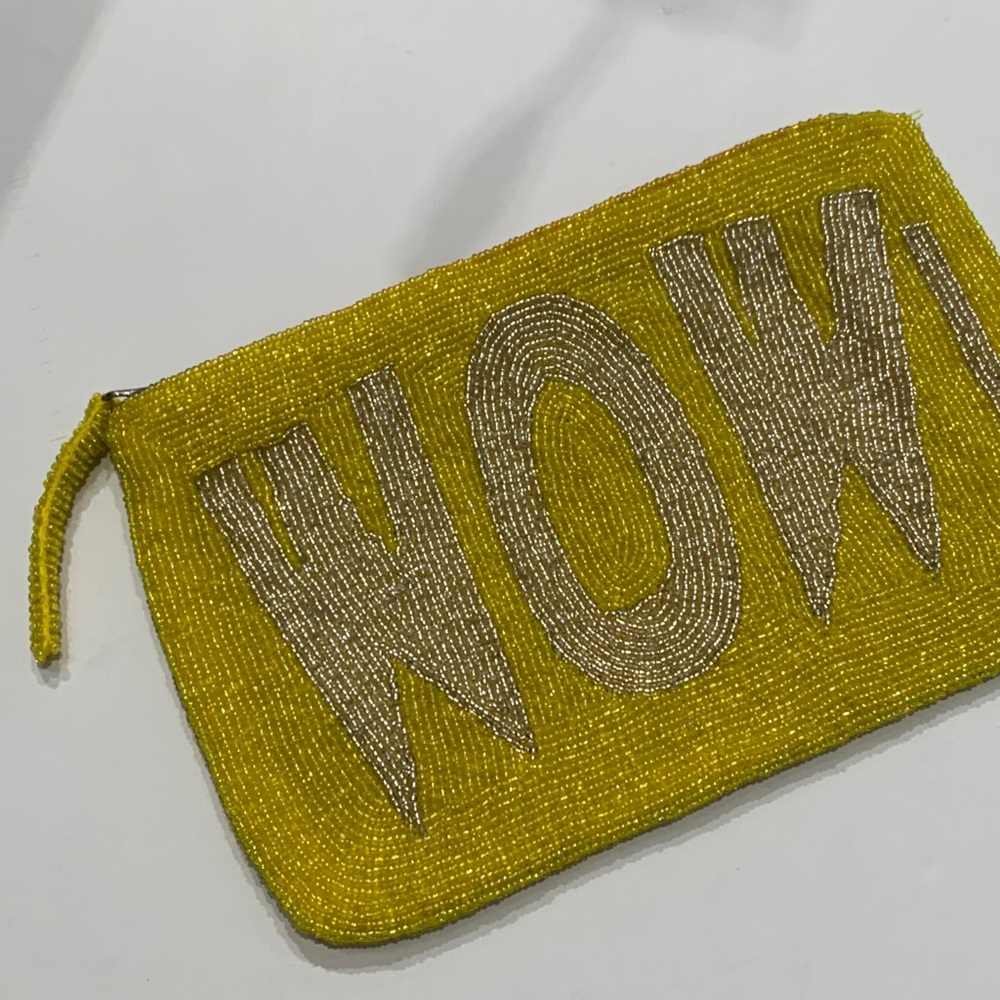 Handbeaded clutch with WOW! Yellow + silver